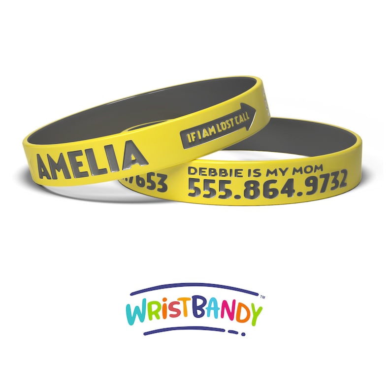 Child ID Bracelet Custom Engraved Silicone Identity Wristband Child Name Bracelet Engraved Bracelet Child Identification Bracelet Yellow