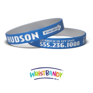 Child ID Bracelet Custom Engraved Silicone Identity Wristband Child Name Bracelet Engraved Bracelet Child Identification Bracelet Blue