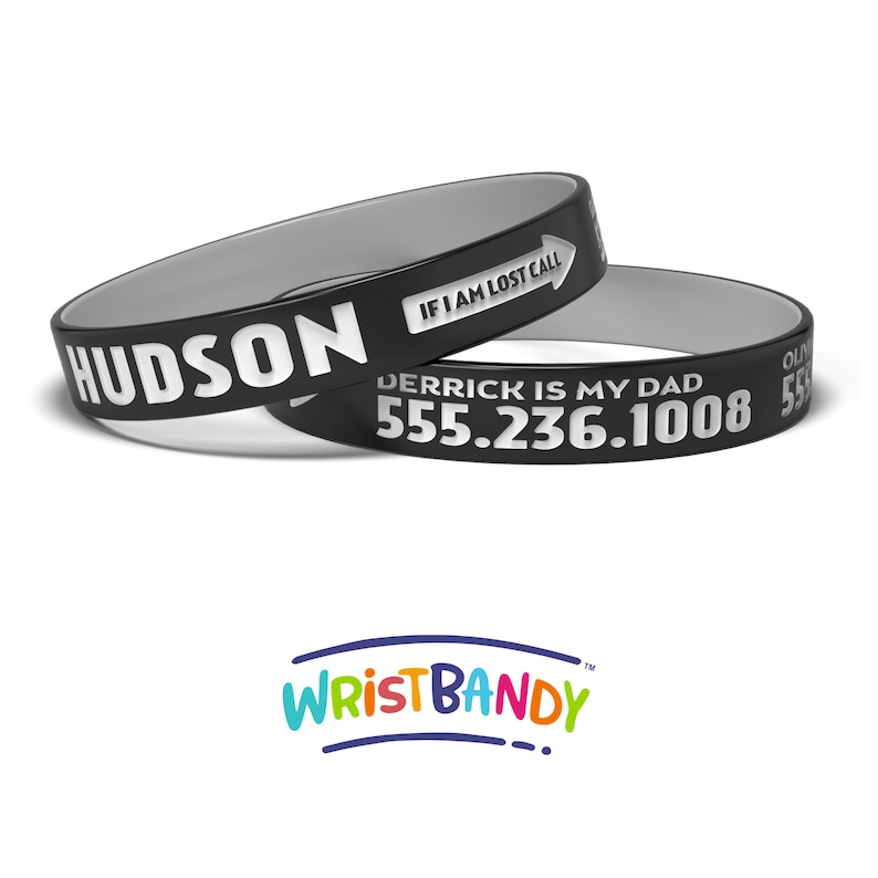 Child ID Bracelet Custom Engraved Silicone Identity Wristband Child Name Bracelet Engraved Bracelet Child Identification Bracelet Black