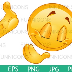 Clipart przedstawiający emotikonkę ukazującą ukłon lub gest podziękowania, pliki ai eps png jpg i pdf, możliwość pobrania plików cyfrowych.