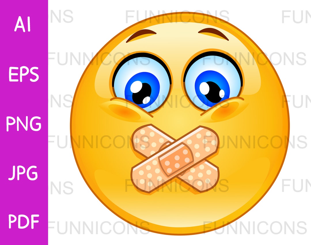 Clipart Cartoon of Silence Emoji Emoticon Face With Adhesive Etsy Canada