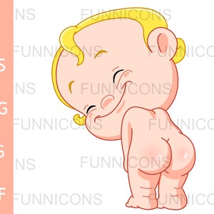 Clipart Cartoon eines glücklichen Baby Junge oder Mädchen zeigt seinen oder ihren Hintern, ai eps png jpg und pdf-Dateien enthalten, digitale Dateien sofortigen Download.
