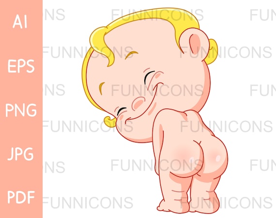 Clipart cartoon of a happy baby boy or girl showing his or her butt, ai eps png jpg and pdf files included, digital files instant download.