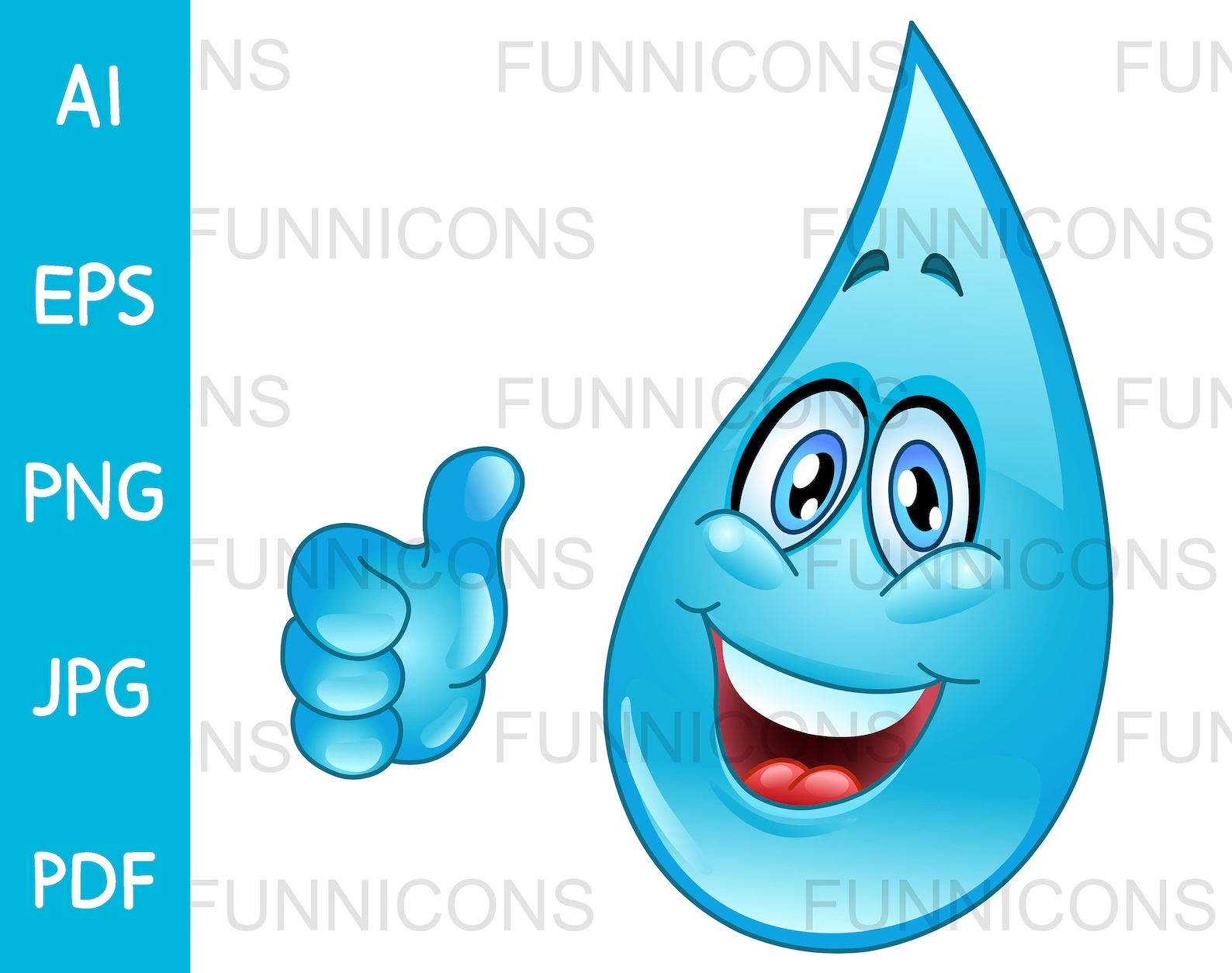 Clipart cartoon of a happy water drop emoji showing thumb up Etsy