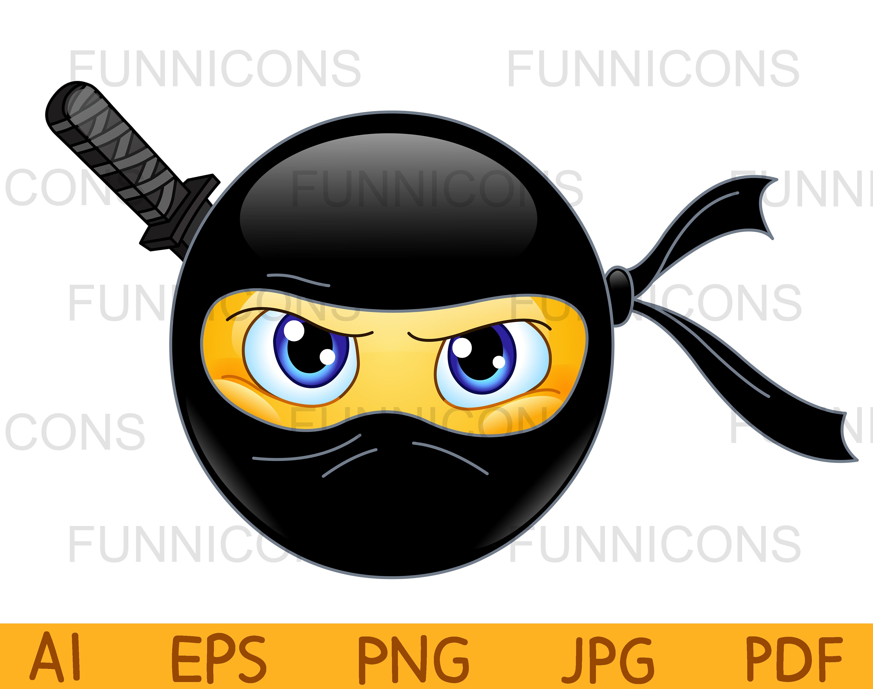 Clipart cartoon of a ninja emoji emoticon ai eps png jpg and Etsy Polska