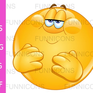 Clipart przedstawiający pulchnego, szczęśliwego emotikona pocierającego swój brzuch, najedzonego po jedzeniu, pliki ai eps png jpg pdf, pliki cyfrowe do pobrania.