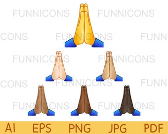 Pacchetto Clipart Emoticon con le mani piegate. Set vettoriale, file ai eps e png 300dpi inclusi, download immediato dei file digitali.