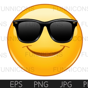 Clipart of a smiling  with sunglasses, ai eps png pdf and jpg files included, digital files instant download.