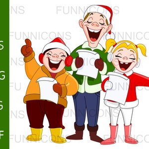 Weihnachtslied Sänger Cartoon Clipart, ai eps png jpg und pdf-Dateien enthalten, digitale Dateien sofortigen Download.