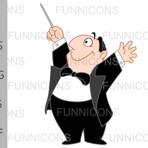 Clipart desenho animado de um maestro feliz, arquivos ai eps png jpg e pdf incluídos, download instantâneo de arquivos digitais.