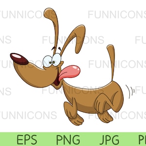 Clipart of a cartoon happy dog running, ai eps png jpg and pdf files included, digital files instant download.