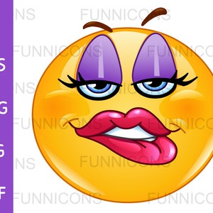 Clipart cartoon of a female  emoticon biting her lip, ai eps png jpg and pdf files included, digital files instant download.