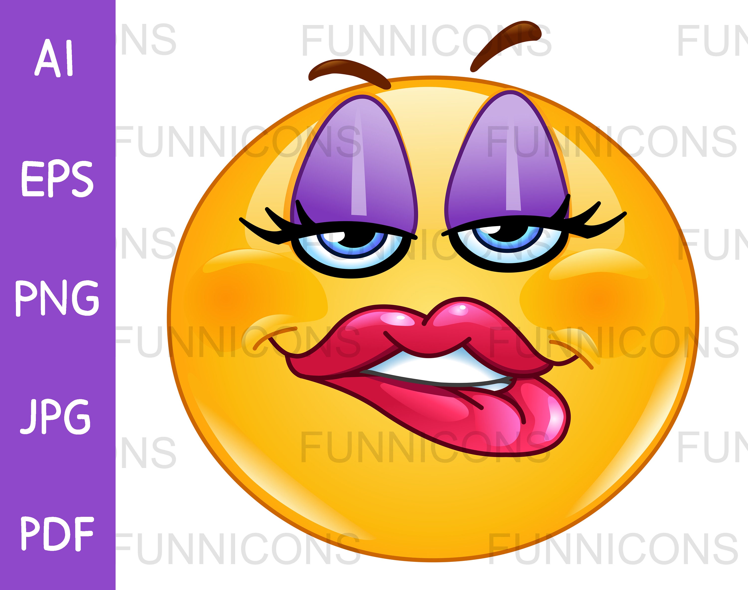 Clipart cartoon of a female emoji emoticon biting her lip, ai eps png jpg  and pdf files included, digital files instant download.