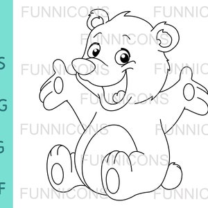 Página para colorear, oso de peluche feliz, dibujos animados de arte de línea de imágenes prediseñadas, sello digital scrapbooking, ai eps png jpg y archivos pdf, descarga de archivos digitales.
