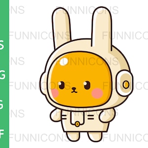 Dibujos animados de imágenes prediseñadas de un icono de conejo o conejito astronauta, ilustración animal, ai eps png jpg y archivos pdf incluidos, descarga de archivos digitales.