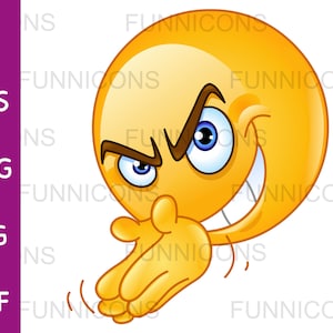 Clipart przedstawiający intrygującego złoczyńcę, który pociera ręce, dołączone pliki ai eps png, jpg i pdf, możliwość pobrania plików cyfrowych.