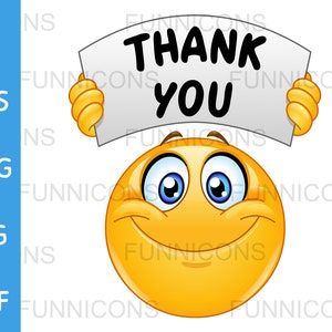 Emoticon with thank you sign, vector clipart illustration, ai eps png jpg and pdf files included, digital files instant download.