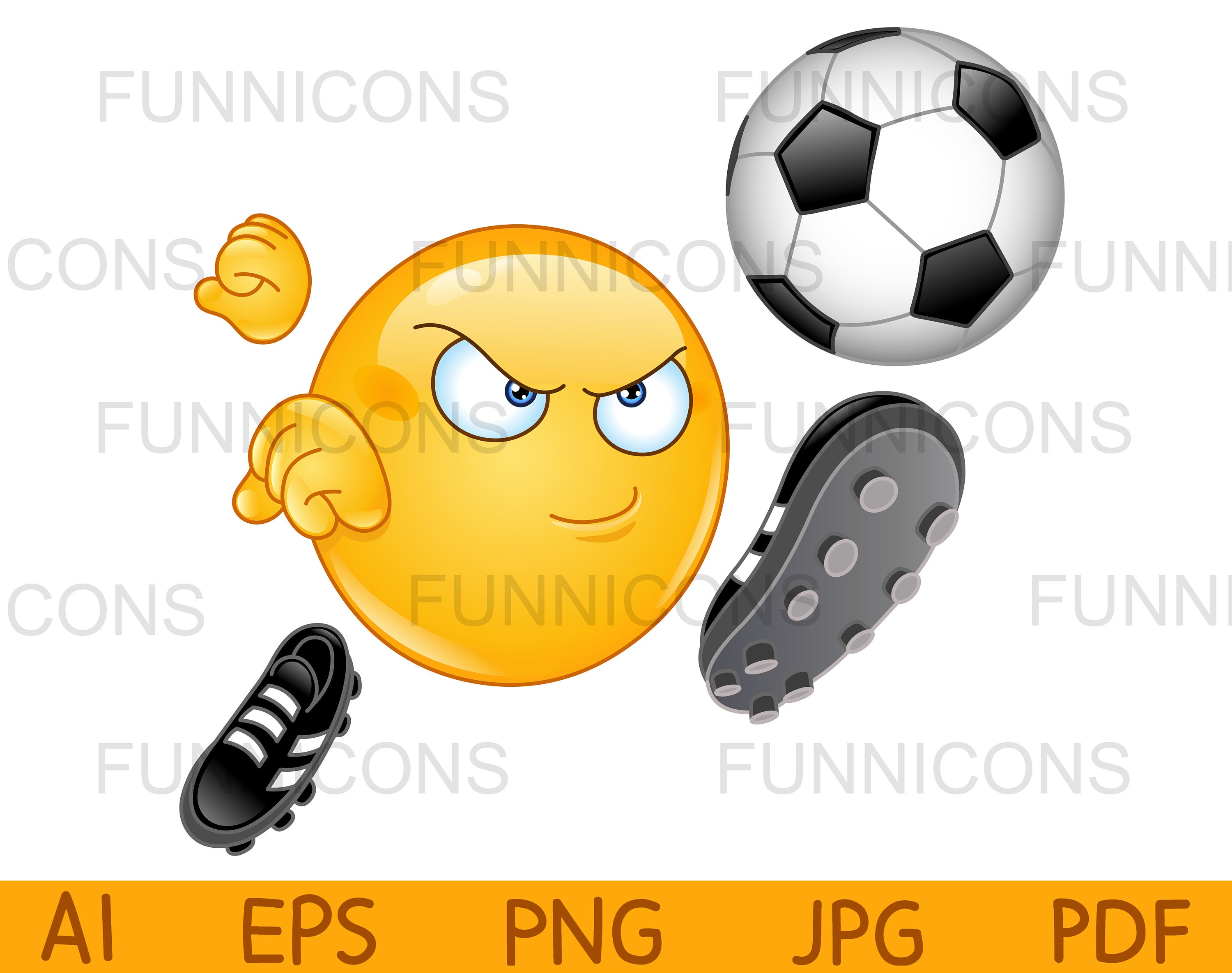 Clipart Cartoon Of Emoji Emoticon Playing Soccer Football, Kicking The ...