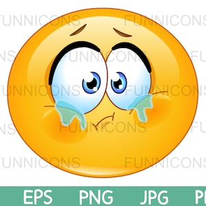 Dibujos animados de imágenes prediseñadas de un emoticon triste y triste llorando, archivos ai eps png jpg y pdf incluidos, descarga instantánea de archivos digitales.