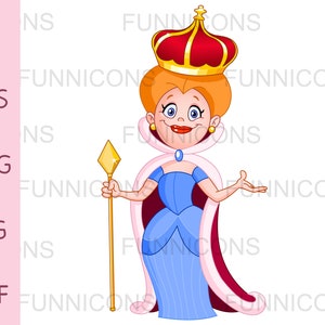 Clipart cartoon van een koningin, ai eps png jpg en pdf-bestanden opgenomen, digitale bestanden instant download.