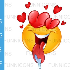 Clipart di San Valentino di un'emoticon innamorata del cartone animato con occhi a cuore, file ai eps png jpg e pdf inclusi, download di file digitali.