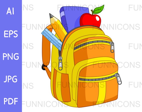 School Backpack Digital Back to School Clipart. Ai Eps Png - Etsy