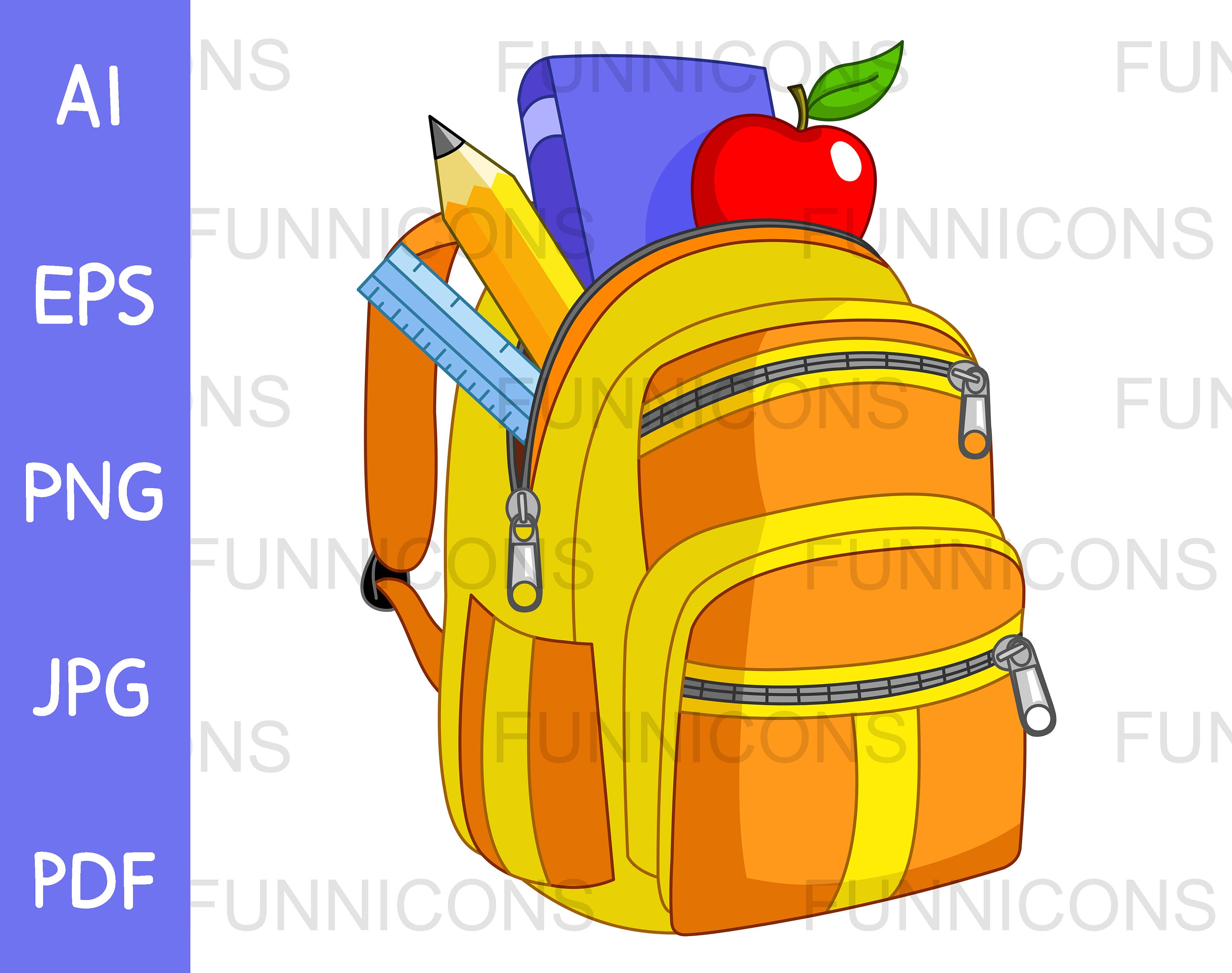 School Backpack Digital Back to School Clipart. Ai Eps Png - Etsy School Backpack Digital Back to School Clipart. Ai Eps Png - Etsy