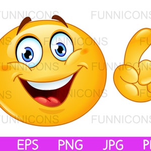 Clipart cartoon of an emoticon making a point with his finger, ai eps png jpg and pdf files included, digital files instant download.