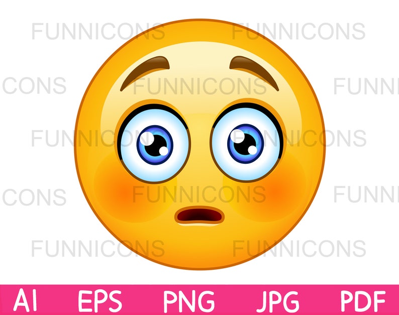 Clipart Cartoon of Embarrassed Emoji Emoticon Flushed Red Etsy