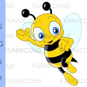 Dibujos animados de imágenes prediseñadas de una abeja linda, ai eps png jpg y archivos pdf incluidos, archivos digitales descarga instantánea.