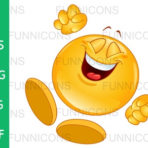 Clipart cartoon of a happy and cheerful  emoticon jumping in the air, ai eps png jpg and pdf files included, digital files download.