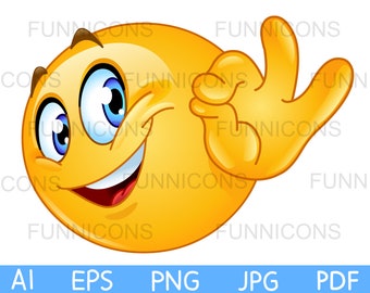 Clipart cartoon of a happy  emoticon showing ok sign, ai eps png jpg and pdf files included, digital files instant download.