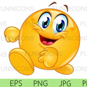 Clipart cartoon van een gelukkige emoticon wandelen, ai eps png jpg en pdf-bestanden inbegrepen, digitale bestanden direct downloaden.
