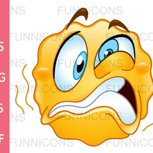 Clipart przedstawiający wibrującą lub drżącą emotikonkę, dołączone pliki ai eps png jpg i pdf, możliwość natychmiastowego pobrania plików cyfrowych.