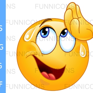 Clipart przedstawiający emotikonkę ocierającą pot z czoła, dołączone pliki ai eps png jpg i pdf, możliwość pobrania plików cyfrowych.