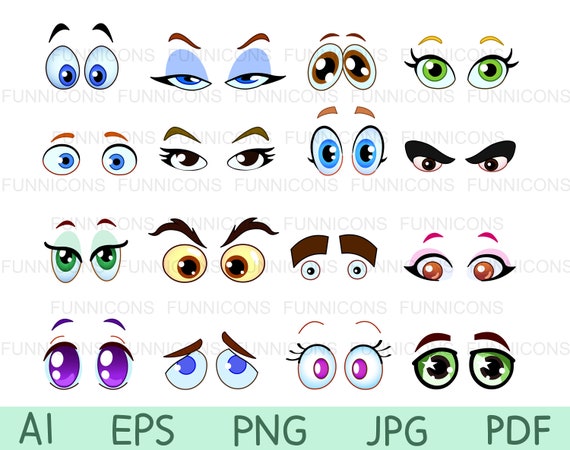 Clipart Bundle of Cartoon Eyes Ai Eps Png Jpg and Pdf Files