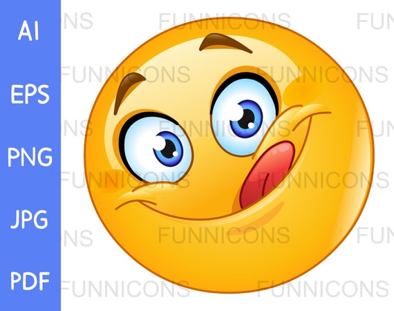 Clipart Cartoon of a Yummy and Hungry Emoticon Licking His Lips