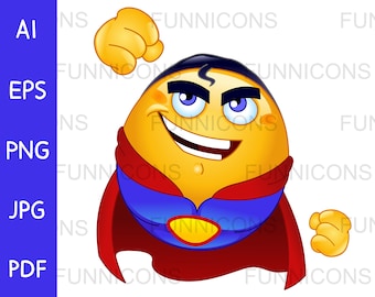 Clipart cartoon of a flying super hero  emoticon in a red cape, ai eps png jpg and pdf files included, digital files instant download.