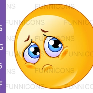 Dibujos animados de imágenes prediseñadas de un emoticon triste, archivos ai eps png jpg y pdf incluidos, descarga instantánea de archivos digitales.