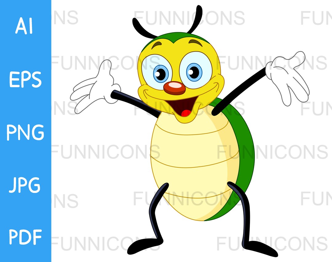 Clipart Cartoon of a Happy Yellow and Green Beetle, Animal Illustration ...