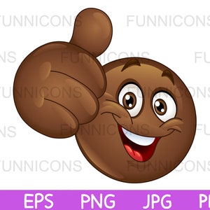 Desenho animado clipart de um emoticon marrom feliz aparecendo o polegar para cima, arquivos ai eps png jpg e pdf incluídos, download instantâneo de arquivos digitais.