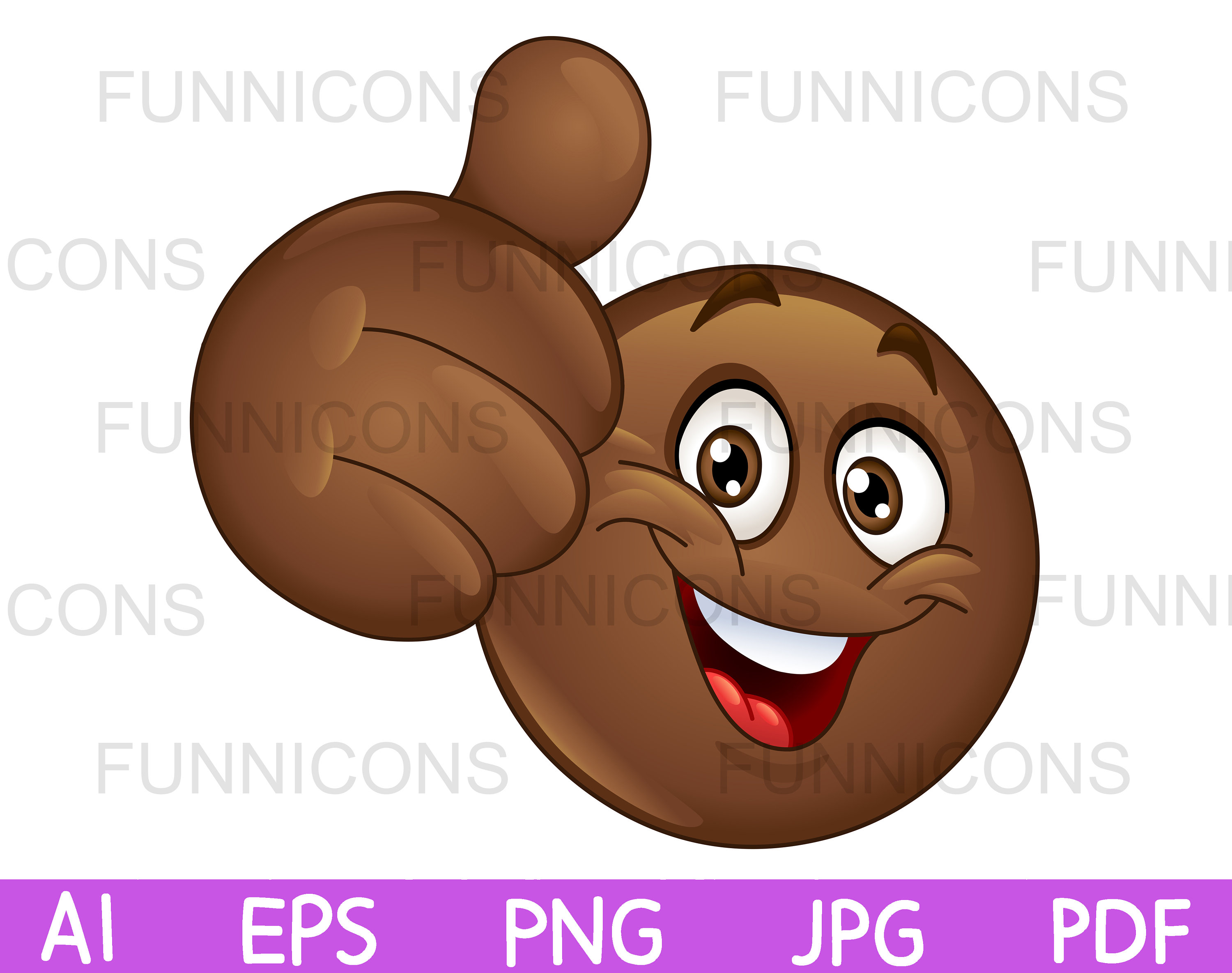 Clipart Cartoon of a Happy Brown Emoji Emoticon Showing Thumb Etsy