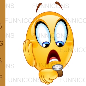 Clipart di un'emoticon che controlla l'orologio, file ai eps png jpg e pdf inclusi, download immediato di file digitali.