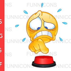 ClipArt Cartoon eines gestressten Emoticon über den roten Knopf zu drücken, ai eps png jpg und pdf Dateien enthalten, digitale Dateien herunterladen.