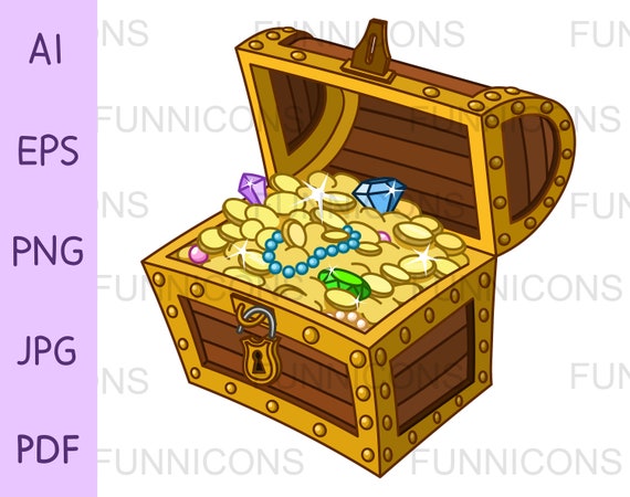 illustration of opened treasure chest full of gold coins and