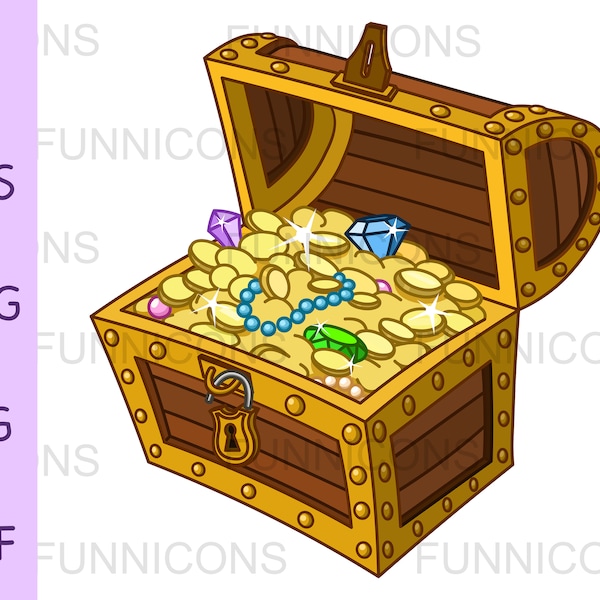 Treasure Chest Clipart Cartoon, Vector Illustration, ai eps png pdf and jpg files included, digital files instant download.
