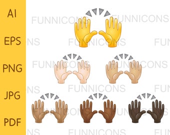 Clipart bundle of raising praise hands in the air  set various skin tones vector, ai eps and png 300dpi files, digital files download.