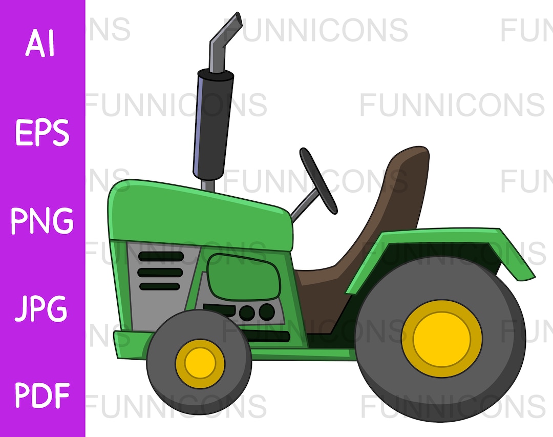 Clipart Cartoon of a Green Tractor Cartoon, Vehicle Illustration, Ai