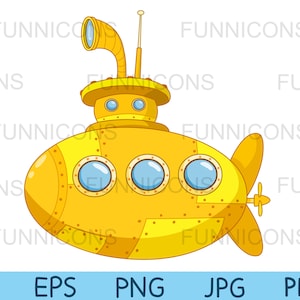 Clipart przedstawiający uroczą łódź podwodną, dołączone pliki ai eps png, pdf i jpg, możliwość natychmiastowego pobrania plików cyfrowych.
