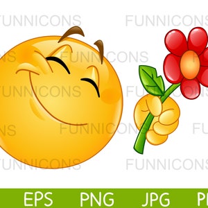 花をあげる幸せな顔文字のバレンタインデーのクリップアート漫画、ai、eps、png、jpg、pdf ファイルが含まれており、デジタル ファイルをダウンロードできます。